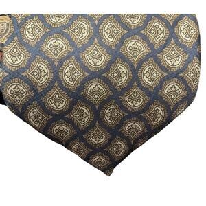 Envoy 100% Pure Silk Tie Navy Gold Crest Foulard Men Vintage